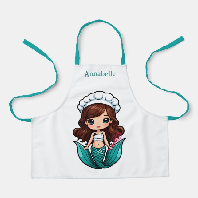 Tablier Jolie Brunette Mermaid Chef Personnaliser (Recto)