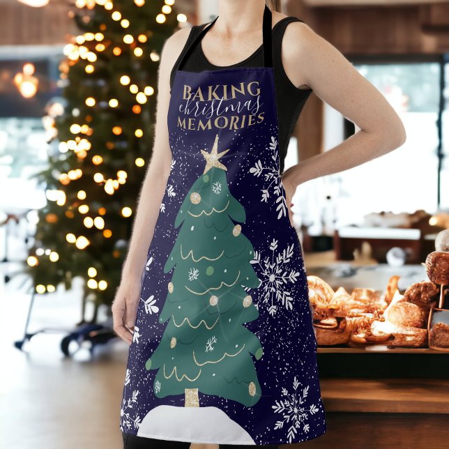 Tablier Jolie citation arbre de Noël flocons de neige bleu (Cute Christmas tree quote snowflakes navy blue Apron)