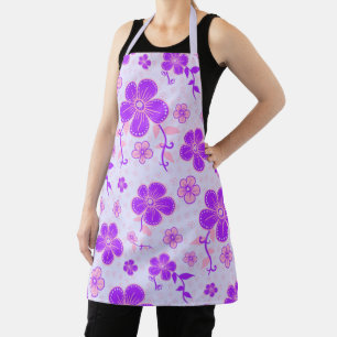 Tablier Jolie impression florale violet et rose sur Lavend