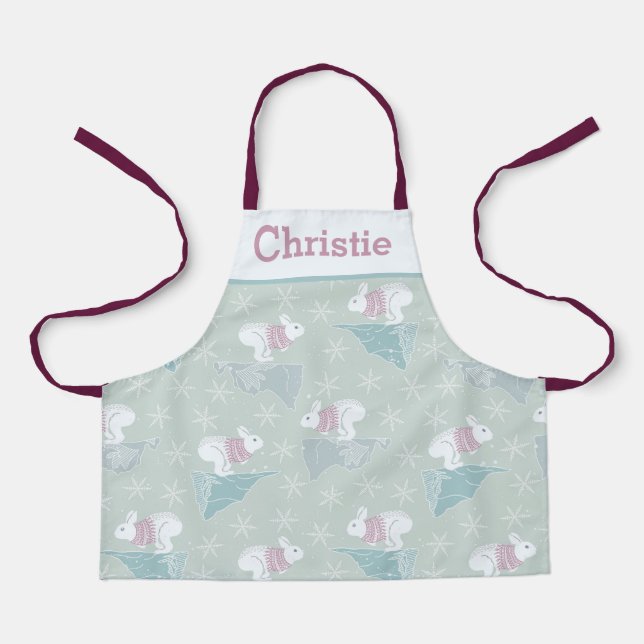 Tablier Jolie neige lapin lapin lapin d'hiver Cuisine pour (Recto)