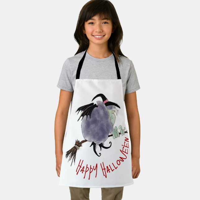 Tablier Jolie sorcière sur son balai Halloween Kids AA (Insitu)