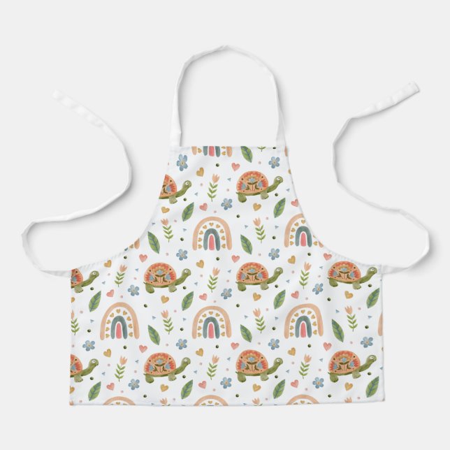 Tablier Jolie tortue aquarelle et Motif arc-en-ciel (Recto)