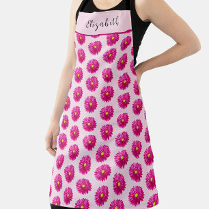 Tablier Jolies Marguerites Rose Chaud Personnalisées