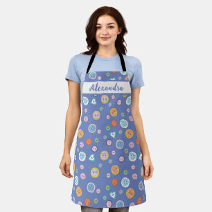 Tablier Jolis boutons colorés & nom personnalisé sur bleu