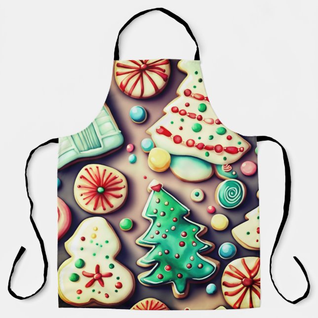 Tablier Jouets de Noël, aquarelle de décoration (Recto)