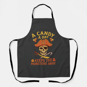 Tablier Jour de bonbons Halloween Pirate Crâne Canne