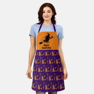 Tablier Joyeuse sorcière d'Halloween sur un bleu violet et
