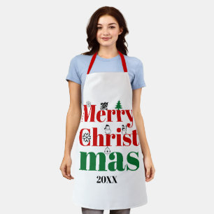 Tablier Joyeuse typographie de Noël et éléments vintages