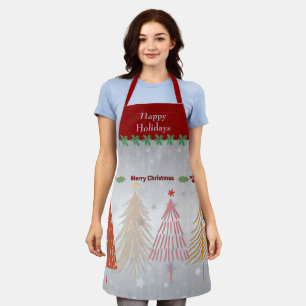Tablier Joyeuses fêtes, argent festif et rouge de Noël,
