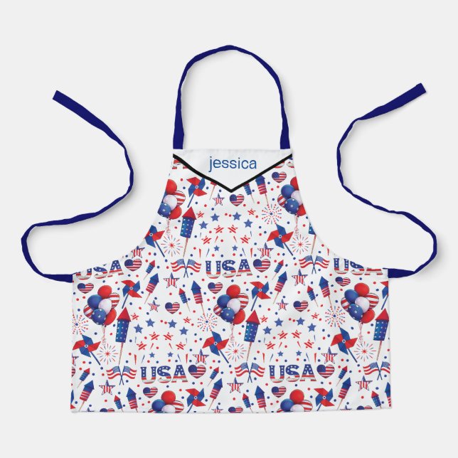 Tablier Joyeux 4 juillet Red Blue Cute Party (Recto)