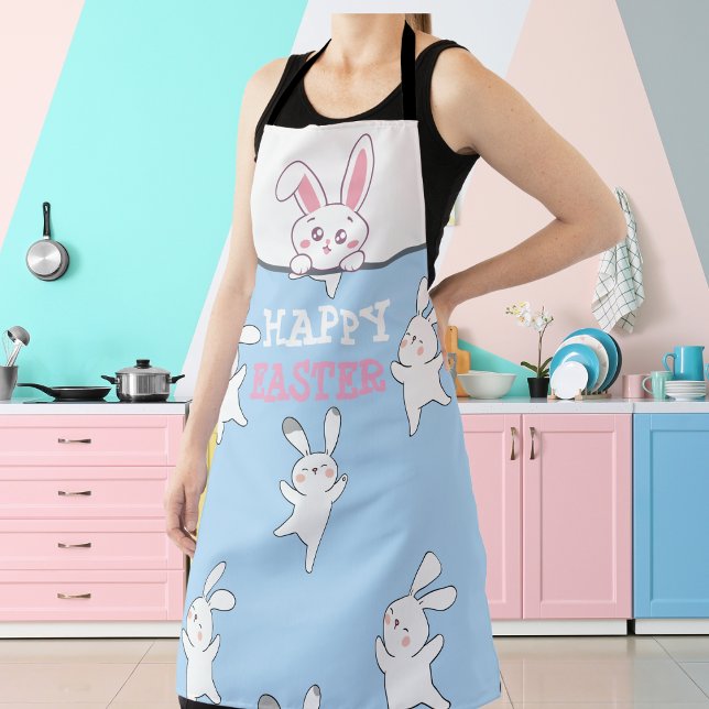 Tablier Joyeux Bunny de Pâques Blue & Pink oeufs partout s (Créateur téléchargé)