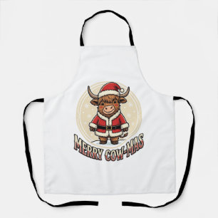Tablier Joyeux Cowmas Highland Cow Chemise de Noël Design_