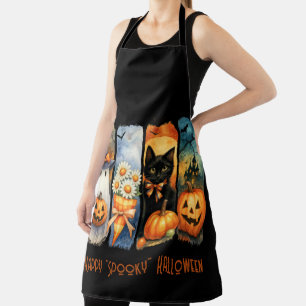 Tablier Joyeux "Éffrayant" Halloween Citrouilles Fantômes