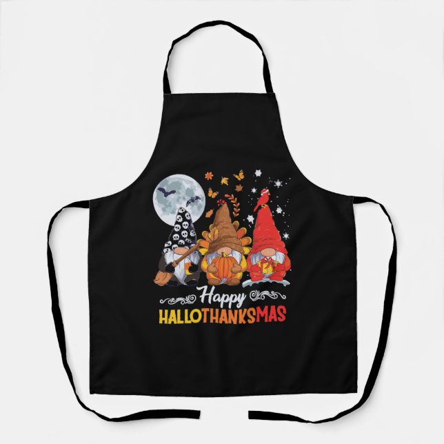 Tablier Joyeux Hallothanksmas Gnomes Halloween Thanksgivin (Recto)