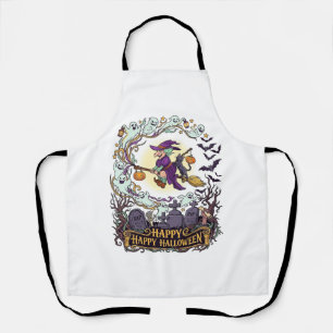 Tablier Joyeux Halloween Balai de Sorcière Chat Noir Fantô