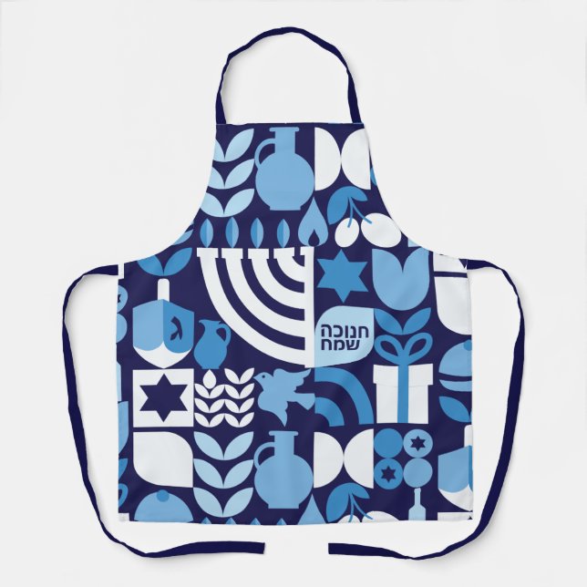 Tablier Joyeux Hanoukka moderne Hébreu Menorah & Stars Apr (Recto)
