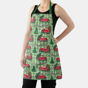 Tablier Joyeux Joyeux Script de Noël Vintage Red Truck Tre
