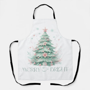 Tablier Joyeux Noël Arbre de Noël Menthe Rose Clair