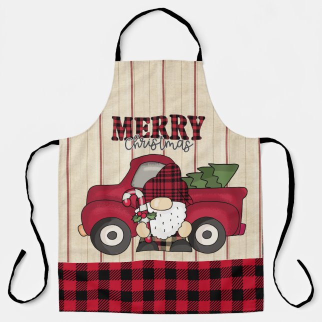 Tablier Joyeux Noël Buffalo Plaid Gnome Apron (Recto)