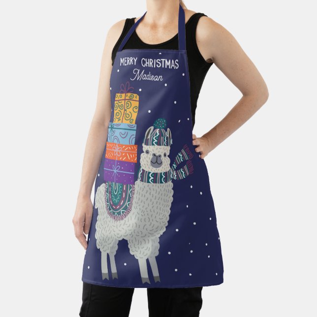 Tablier Joyeux Noël Cute Llama Cadeaux de vacances hiver (Insitu)