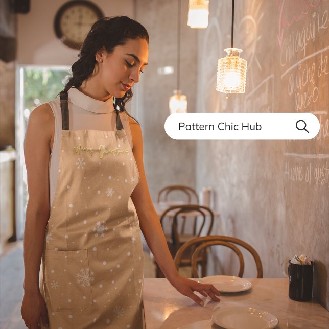 Tablier Joyeux Noël Elégant Pastel Beige Snowflake (Créateur téléchargé)