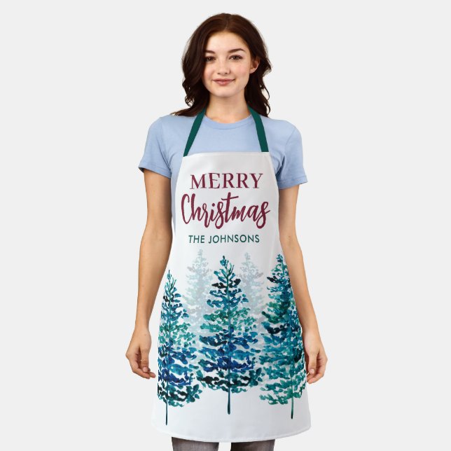 Tablier Joyeux Noël Forêt moderne Arbres Femmes (Porté)