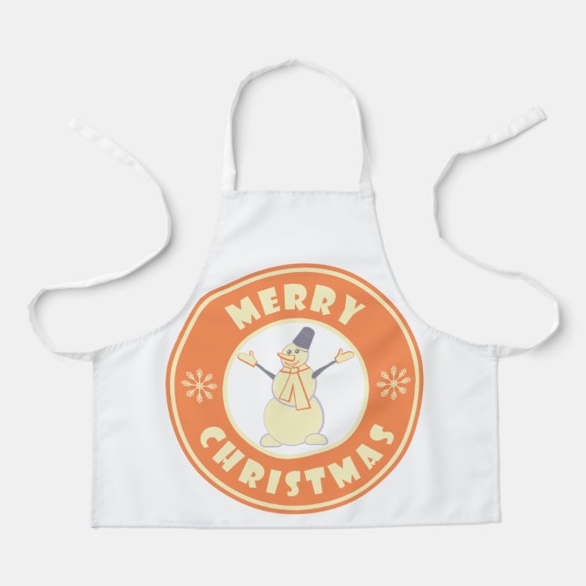 Tablier Joyeux Noël heureux bonhomme de neige célèbre styl (Recto)