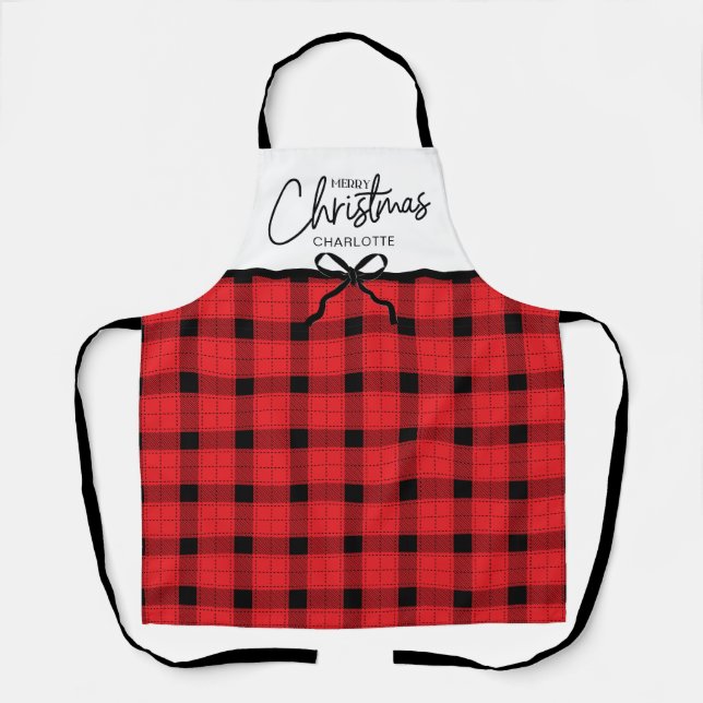 Tablier Joyeux Noël noir rouge personnalisé (Recto)