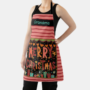 Tablier Joyeux Noël Nom Customisé Pink Stripe