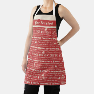 Tablier Joyeux Noël rouge et blanc Typographie rétro