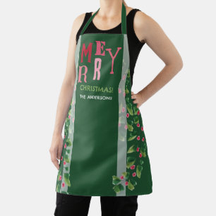 Tablier Joyeux Noël Rouge Et Vert Aquarelle Wreath
