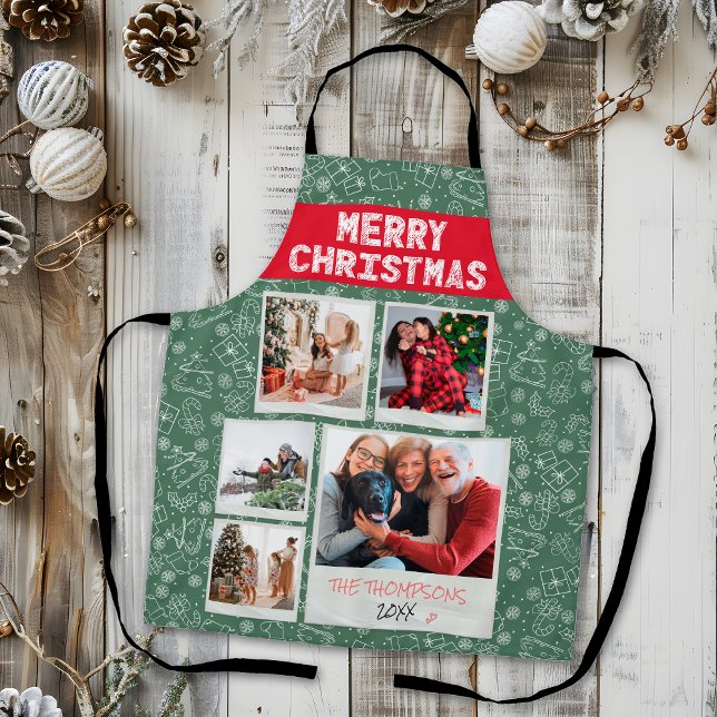 Tablier Joyeux Noël Rouge Vert 5 Photo Cadeau Famille (Créateur téléchargé)