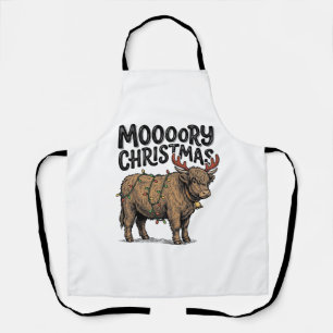 Tablier Joyeux Noël Vache Highland Gravure Vintage T
