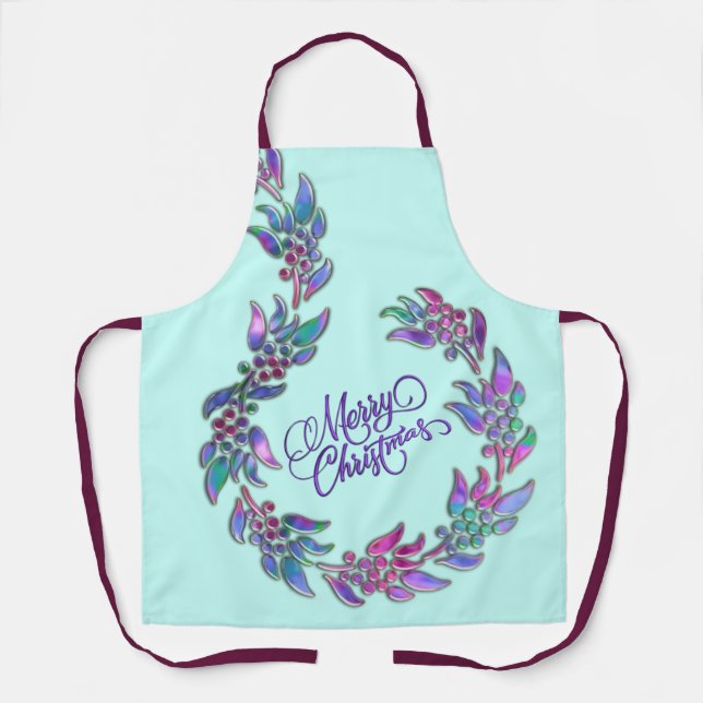 Tablier Joyeux Noël Wreath Jewel Tones Apron (Recto)