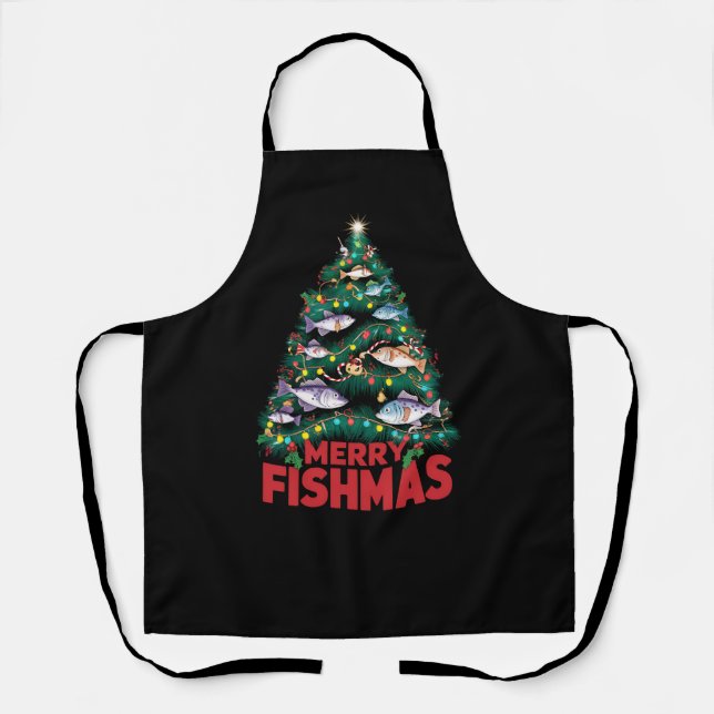 Tablier Joyeux Poissons de Noël Lumières Poissons Pêche (Recto)