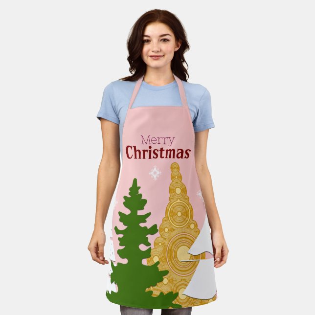 Tablier Joyeux sapin rose (Porté)