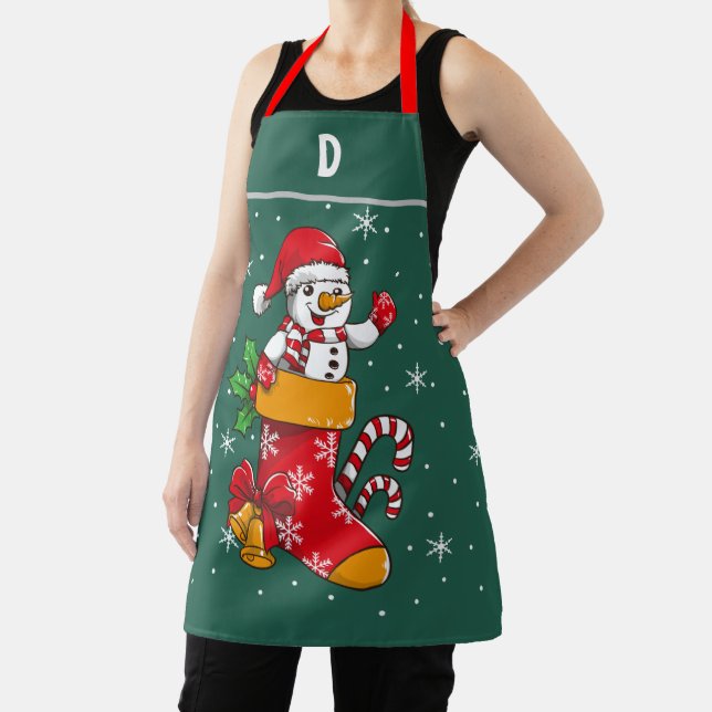 Tablier Joyeux Snowman Noël personnalisé Monogramme (Insitu)