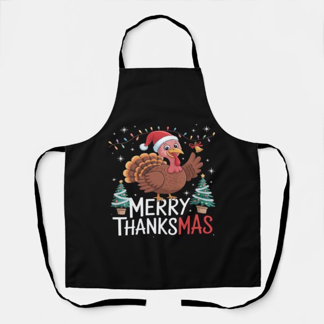Tablier Joyeux Thanksmas Bon thanksgiving Père Noël Turkey (Recto)