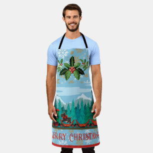 Tablier Joyeux train de Noël sur Ice Blue