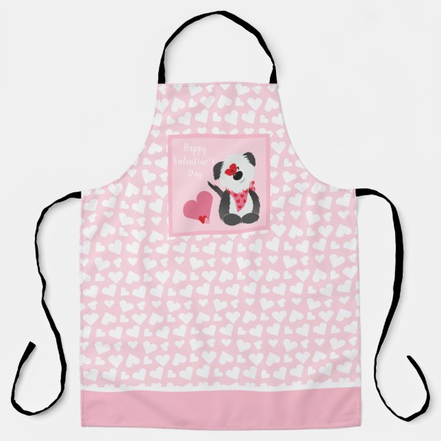 Tablier Joyeux Valentines Jour Coeurs de chiot rose (Recto)