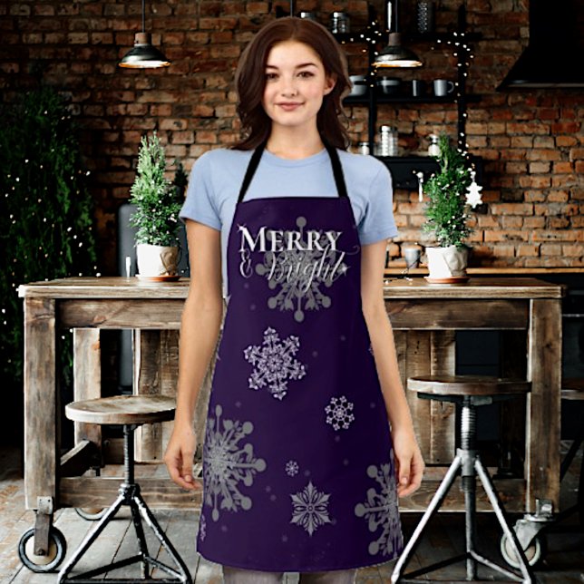 Tablier Joyeux violet et flocons de neige brillants Noël (Purple Merry and Bright Snowflakes Christmas Apron)