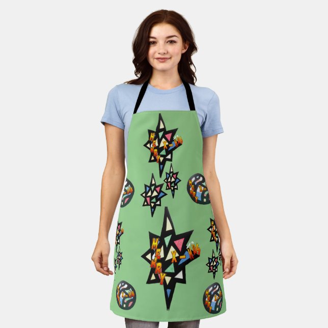 Tablier Joyeux X-mas étoiles Motif en verre tendu Apron (Porté)