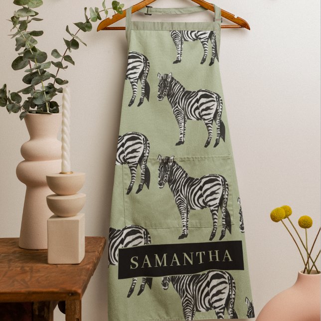 Tablier Jungle Zebra Wild Motif & Nom personnalisé (Créateur téléchargé)