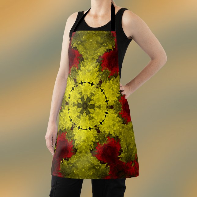 Tablier Kaleidoscope psychédélique Fleur rouge et jaune (Créateur téléchargé)