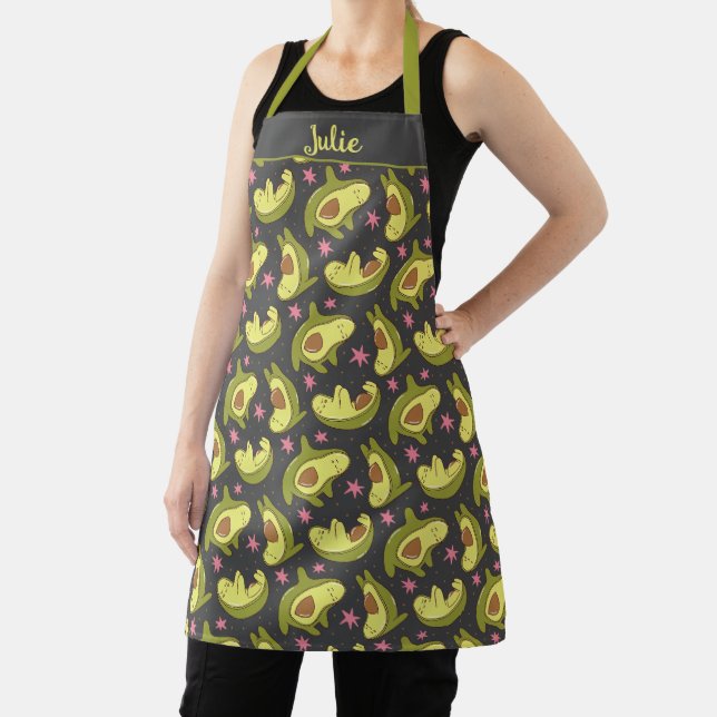 Tablier Kawaii Avocado Design gris foncé Étoiles roses mig (Insitu)
