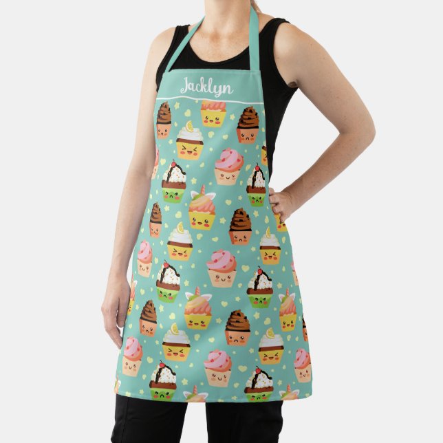 Tablier Kawaii Cupcake Dessert Sweet Lover Design Turquois (Insitu)