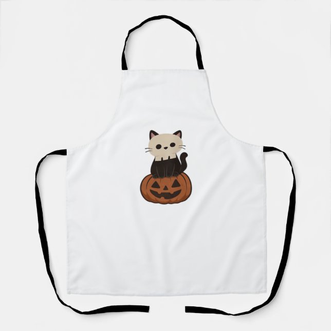 Tablier Kawaii Halloween Chat et T-shirt classique citroui (Recto)