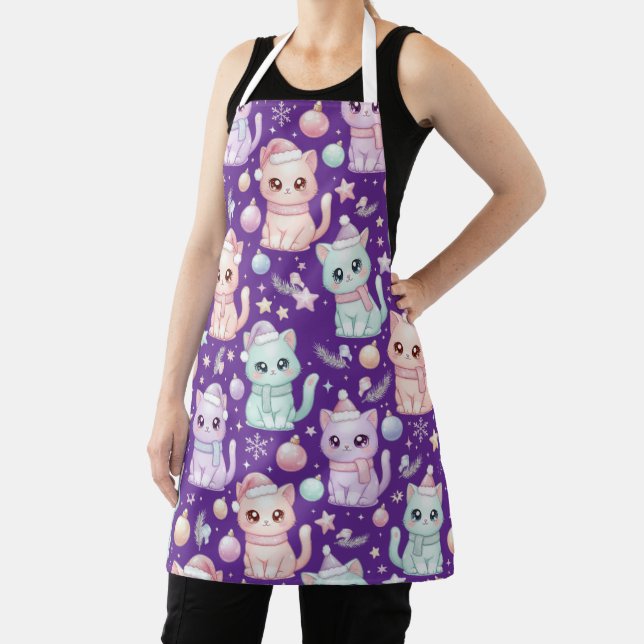 Tablier Kawaii Pastel Christmas Cats Apron for Cat Lovers (Insitu)