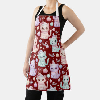 Tablier Kawaii Pastel Christmas Cats Apron for Cat Lovers