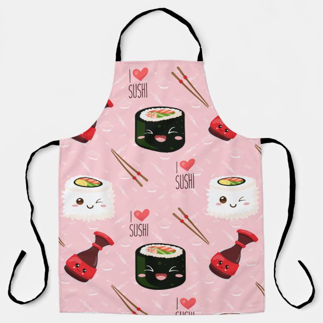 Tablier Kawaii Sushi Motif rose clair (Recto)